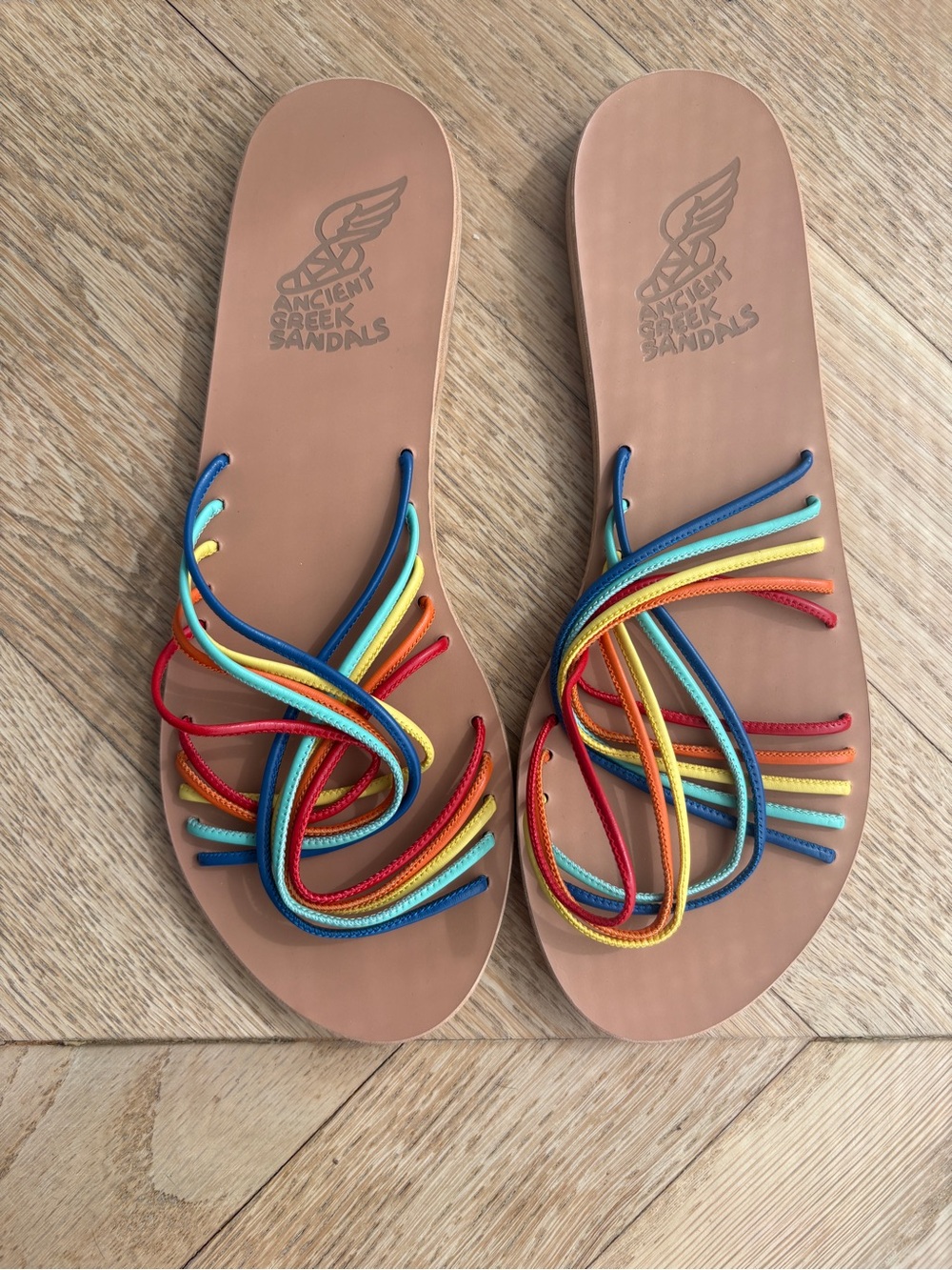 Ancient Greek Sandals Multicolor Braided-Strap Leather Slide Sandals